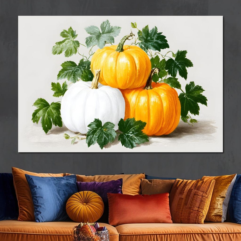 Harvest Pumpkin Trio Botanical Canvas Wall Art