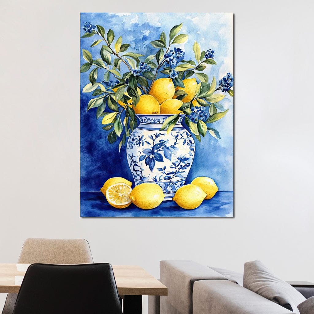 Lemon Bouquet in Porcelain Vase Canvas Wall Art