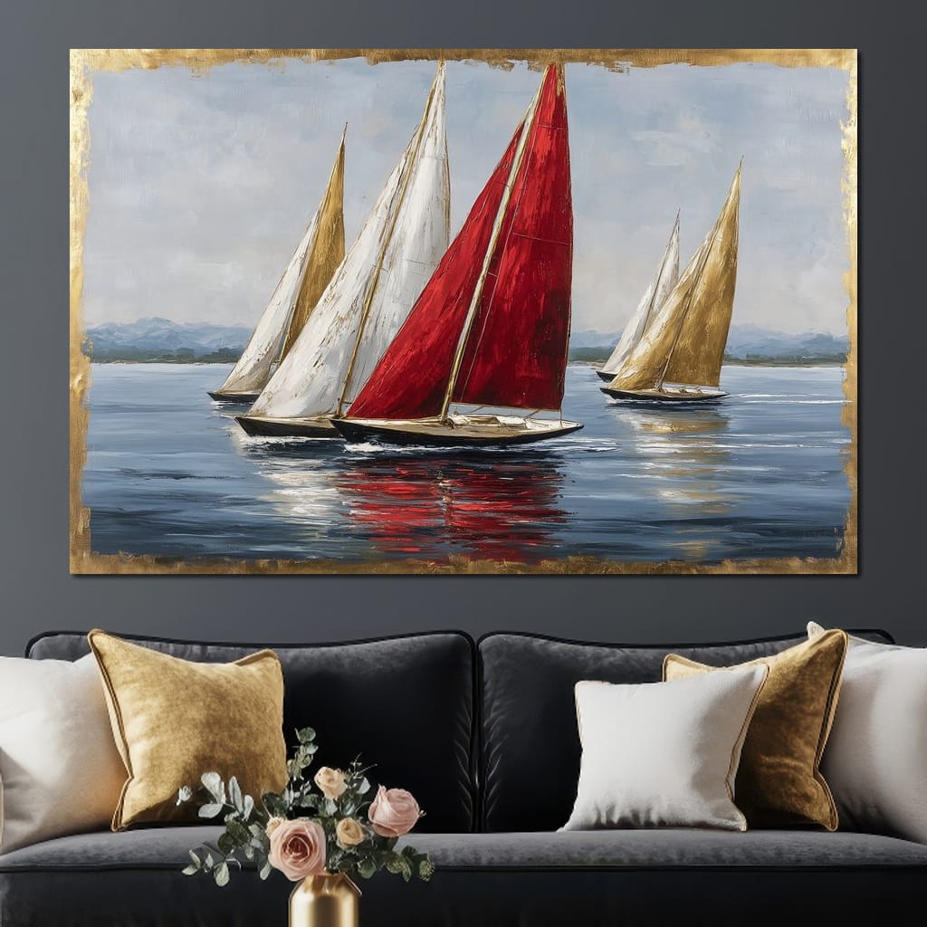 Bold Regatta On Open Water Canvas Wall Art