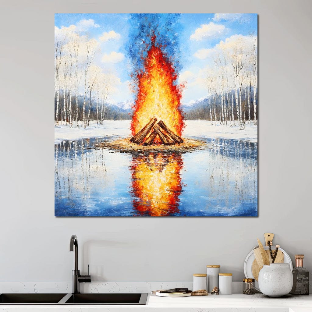 Winter Flames Reflecting Canvas Wall Art