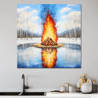 Winter Flames Reflecting Canvas Wall Art