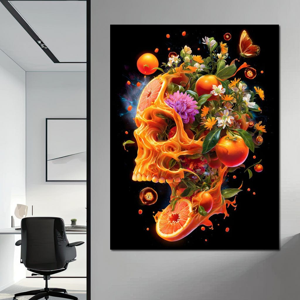 Floral Citrus Skull Energy Burst Canvas Wall Art