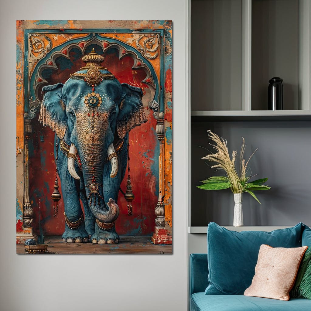 Majestic Sapphire Elephant Canvas Wall Art