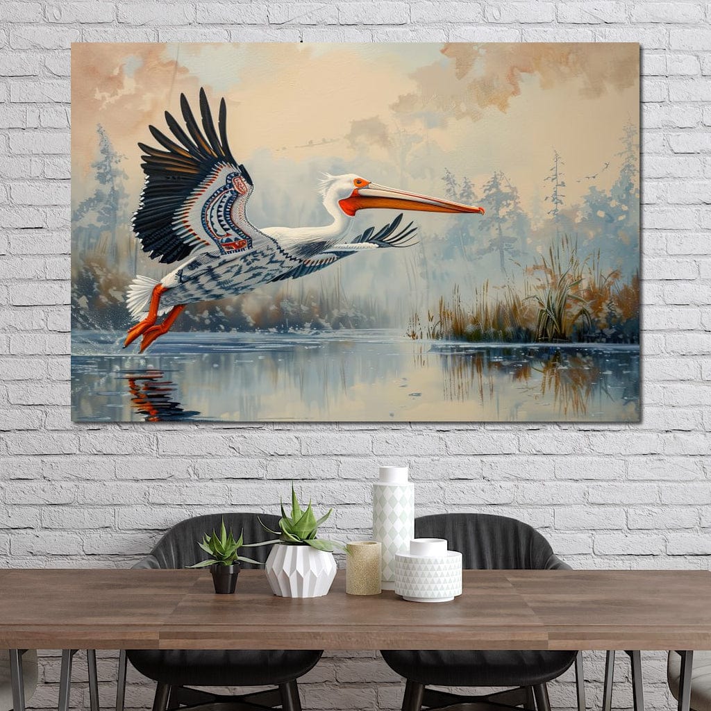 Ethereal Pelican's Graceful Glide Canvas Wall Art