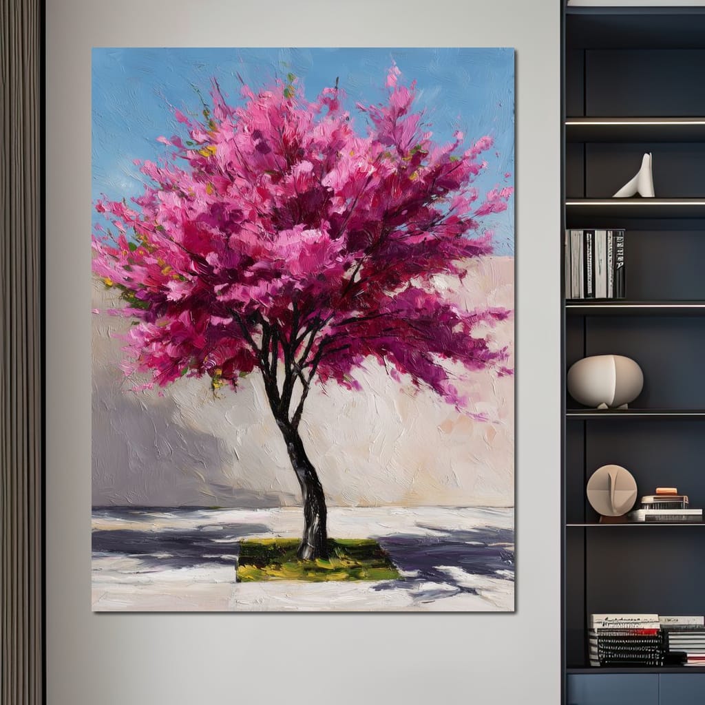 Fuchsia Blossom Tree Courtyard Canvas Wall Art