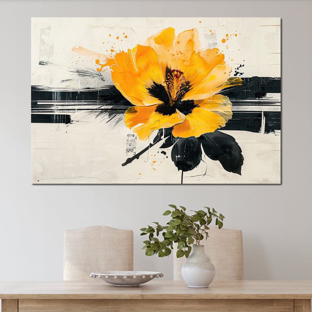 Golden Petal Contrast Canvas Wall Art