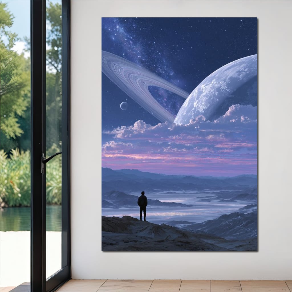 Stargazer Under Ringed World Canvas Wall Art