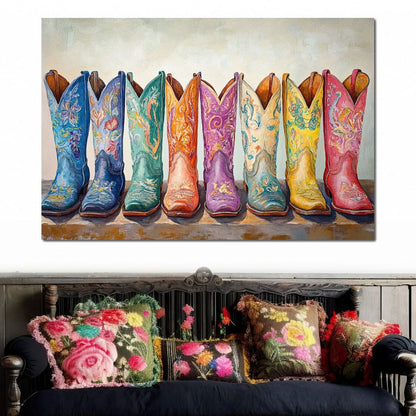Western Boot Parade Canvas Wall Art