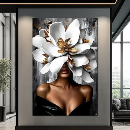 Golden & White Petals Elegance Canvas Wall Art
