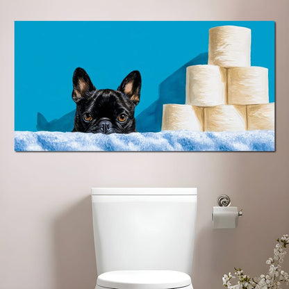 French Bulldog Bathroom Peek Canvas Wall Art