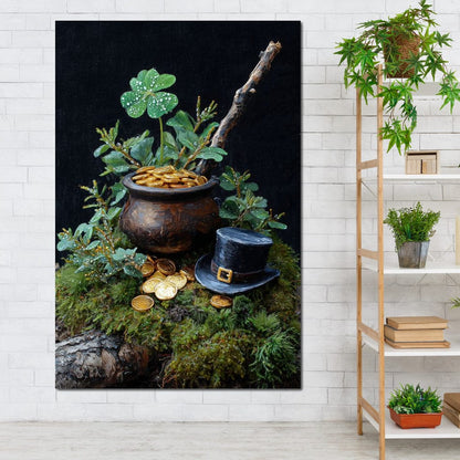 Lucky Clover Gold Pot Canvas Wall Art