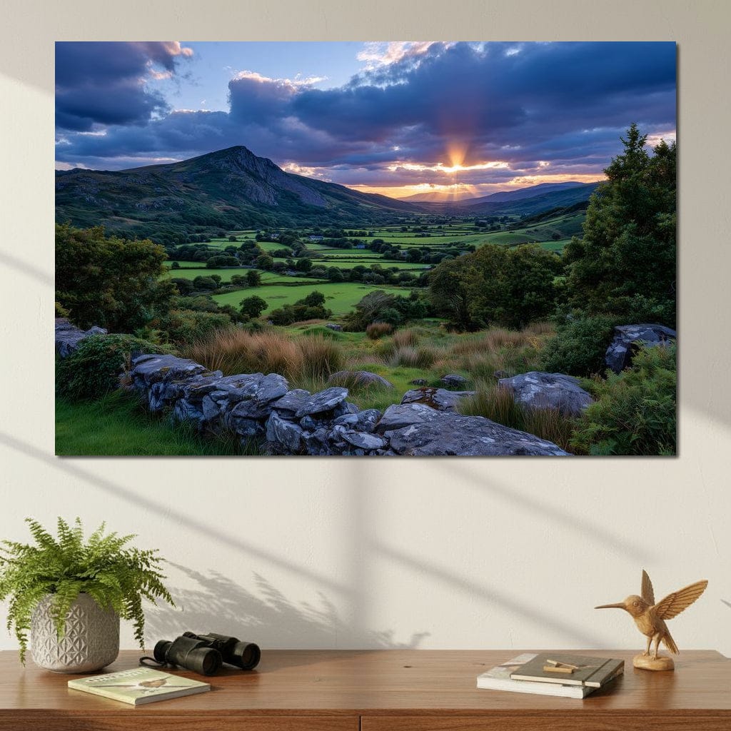 Sunbeams Over Green Valley Canvas Wall Art