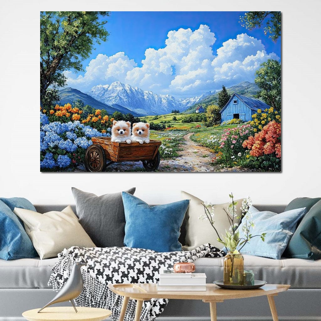 Pomeranian Wagon Canvas Wall Art