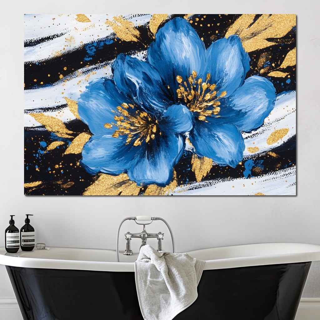 Blue Petals Midnight Bloom Canvas Wall Art