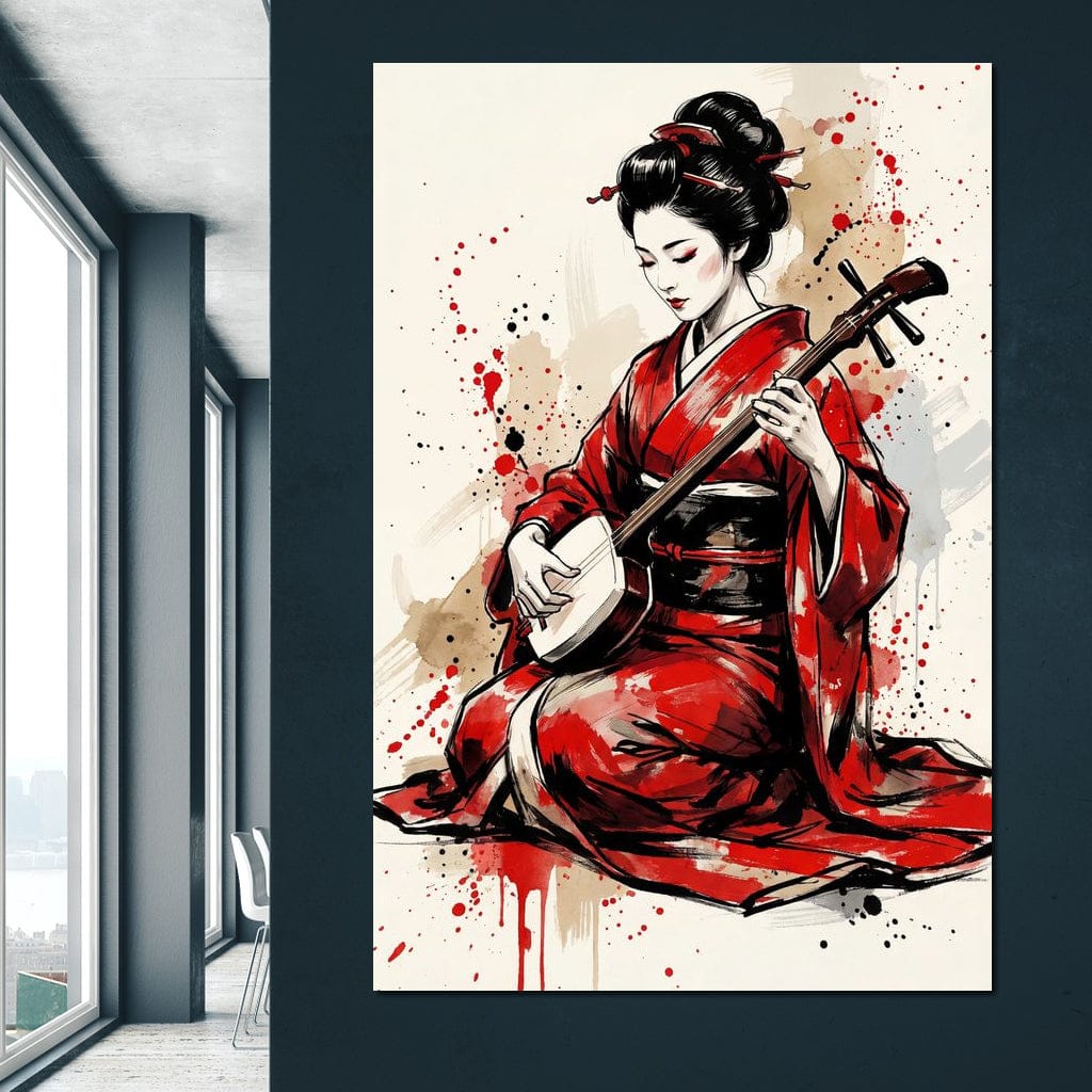 Japanese Woman with Shamisen Canvas Wall Art