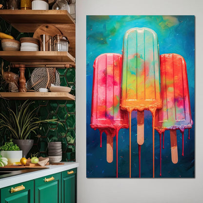 Rainbow Popsicles Glow Canvas Wall Art