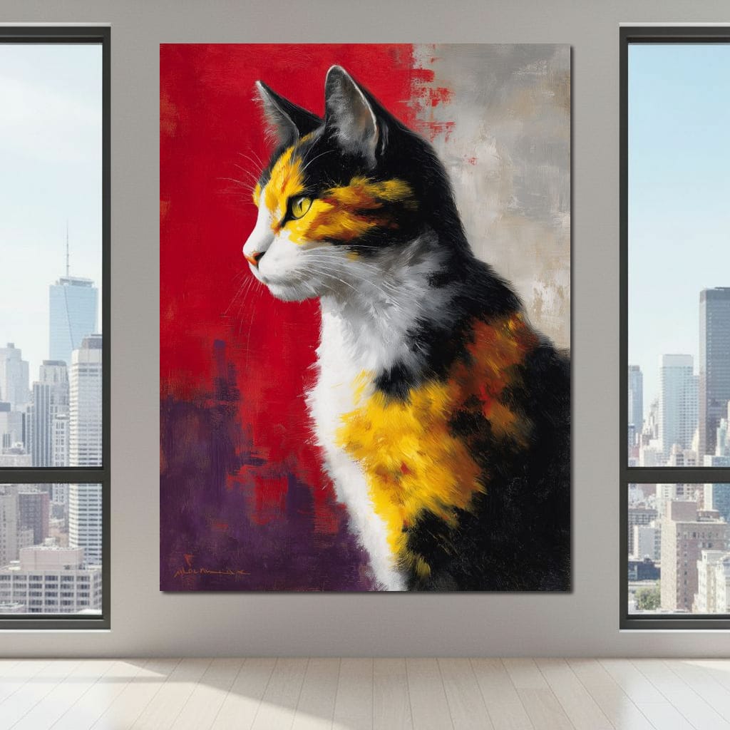 Golden Calico Cat Profile Canvas Wall Art