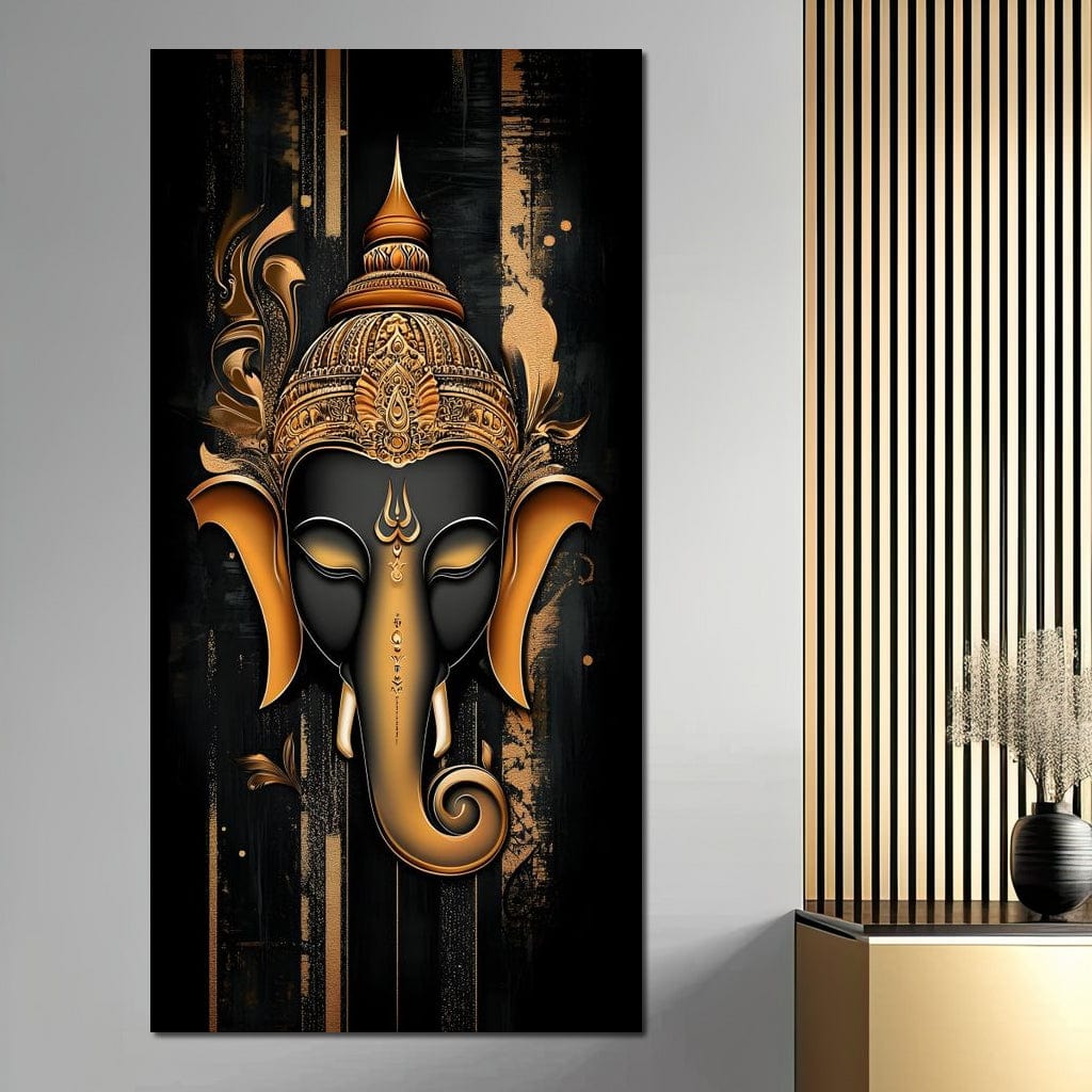 Golden Divine Ganesha Aura Canvas Wall Art