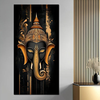 Golden Divine Ganesha Aura Canvas Wall Art