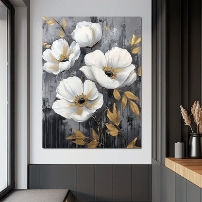 Golden Petal Harmony Blooms Canvas Wall Art