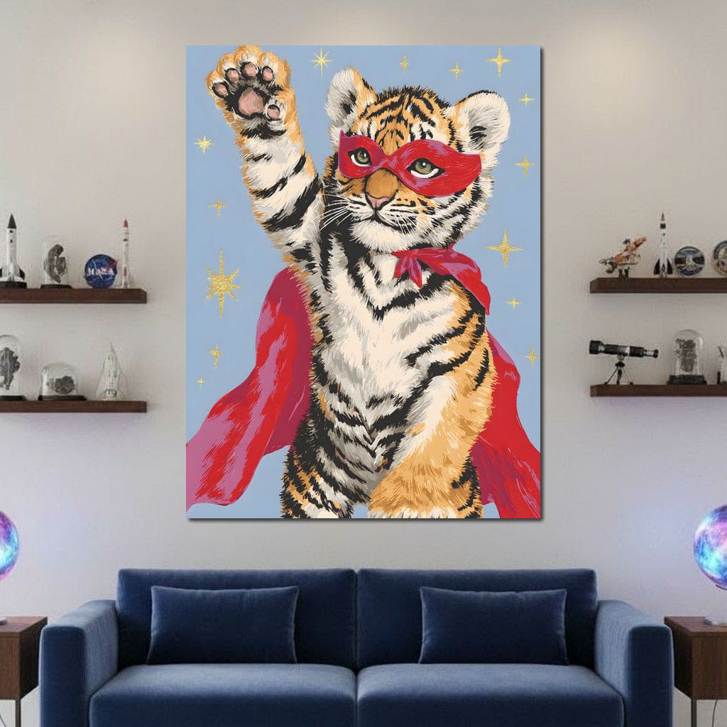 Superhero Tiger Cub Rising Canvas Wall Art