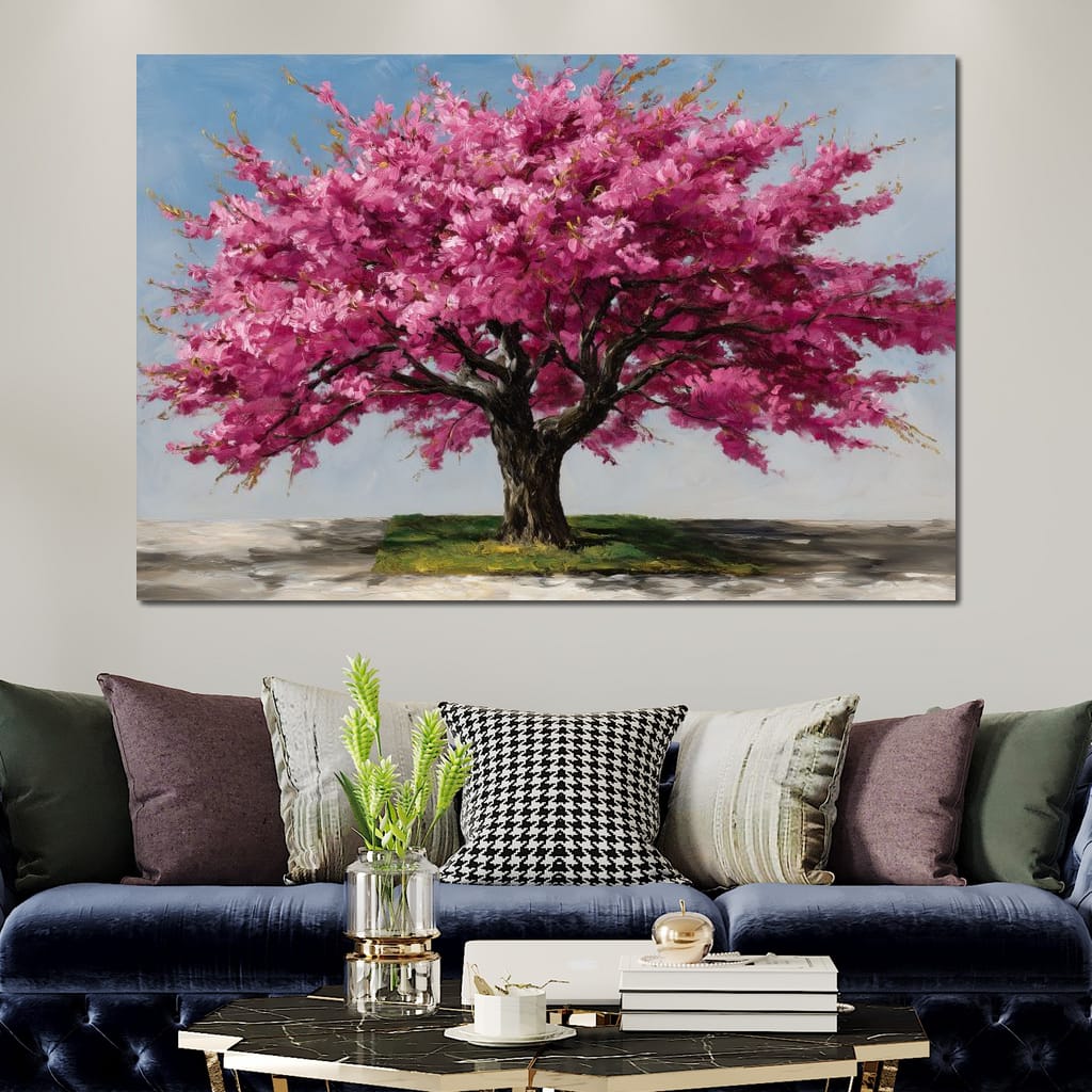 Pink Blossom Tree Oil Painting Canvas Wall Art
