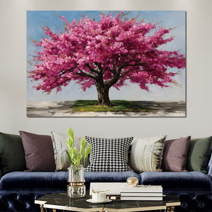 Pink Blossom Tree Oil Painting Canvas Wall Art