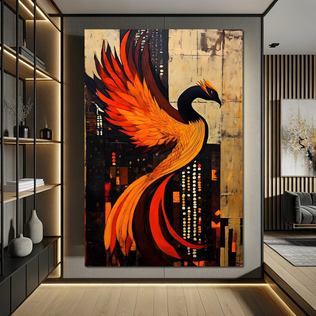 Phoenix Rise Through Flames Canvas Wall Art