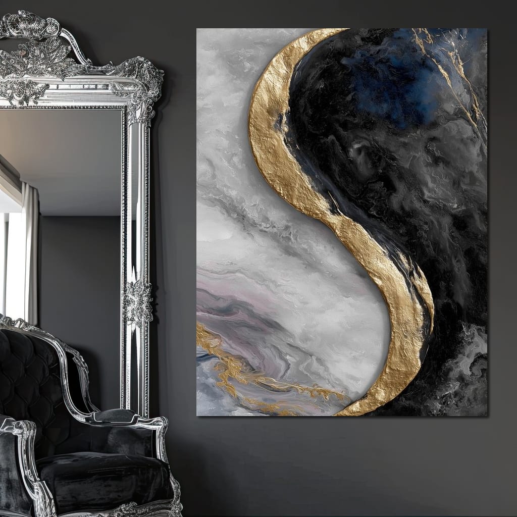 Gilded Moonstone Abstract Flow Canvas Wall Art