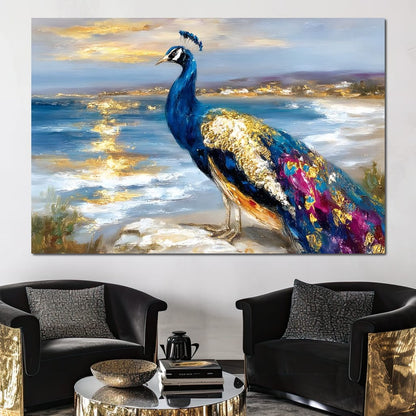 Gilded Peacock Shorelight Canvas Wall Art