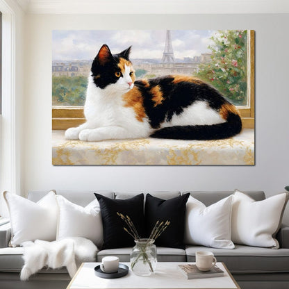 Parisian Feline Afternoon Canvas Wall Art