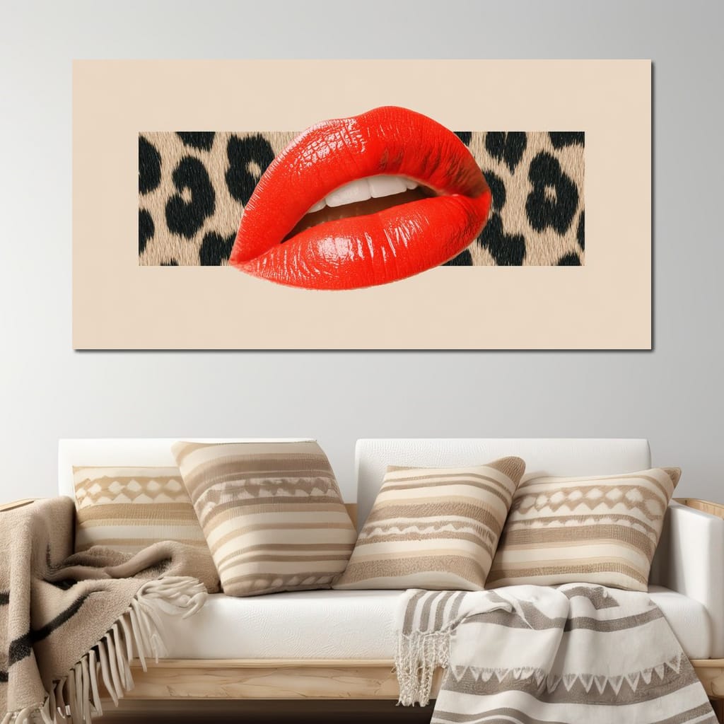 Leopard Kiss Pop Glamour Red Canvas Wall Art