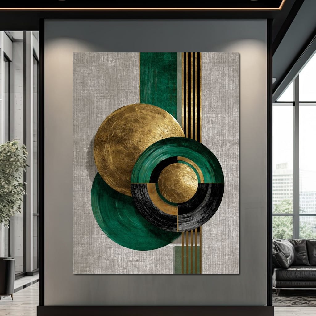 Emerald Gold Geometric Circles Canvas Wall Art