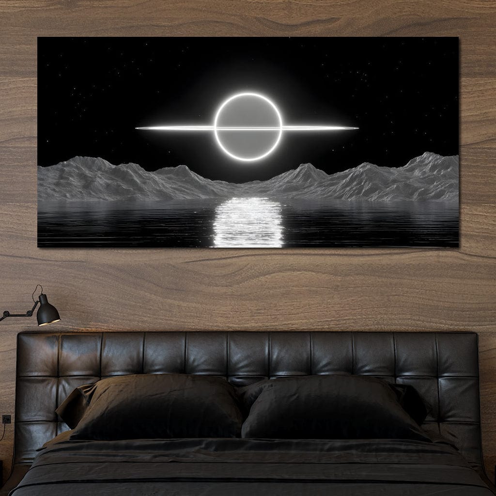 Celestial Orbit Over Silver Sea Canvas Wall Art