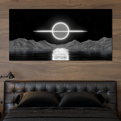Celestial Orbit Over Silver Sea Canvas Wall Art