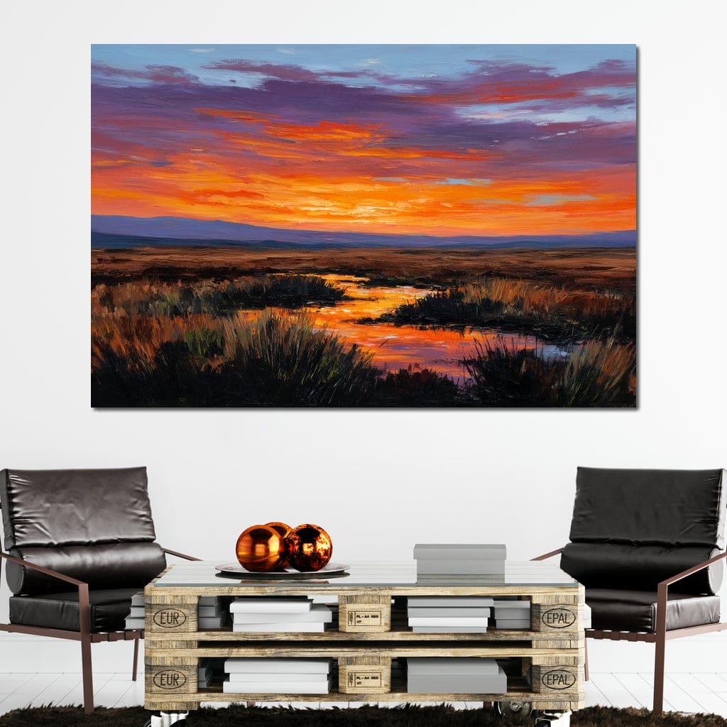 Sunset River Over Marshland Canvas Wall Art