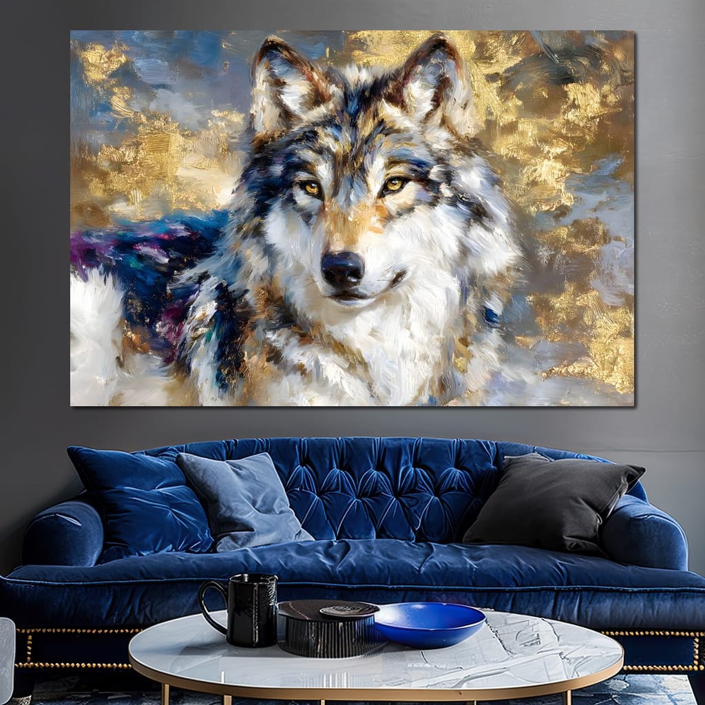 Golden Storm Wolf Portrait Canvas Wall Art
