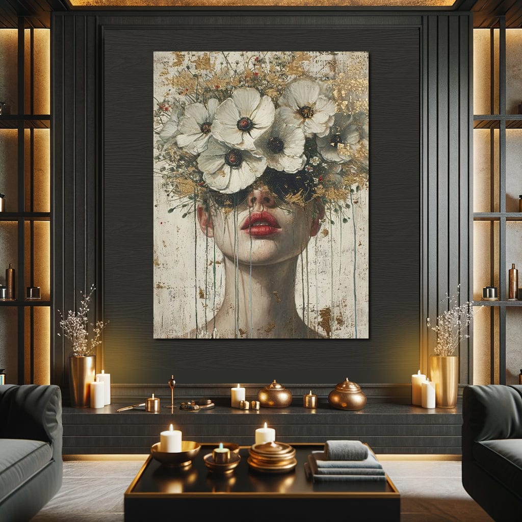 Golden Petal Masquerade Canvas Wall Art