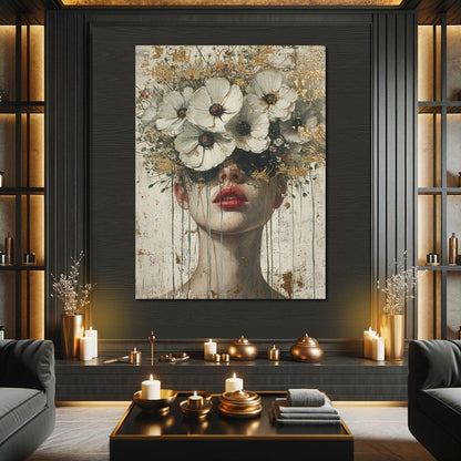 Golden Petal Masquerade Canvas Wall Art