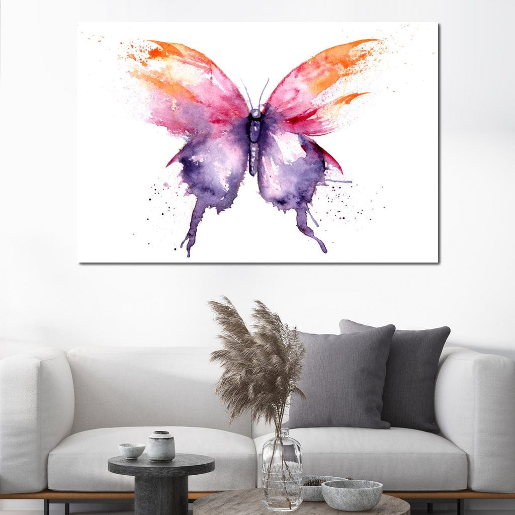 Watercolor Tricolor Butterfly Canvas Wall Art