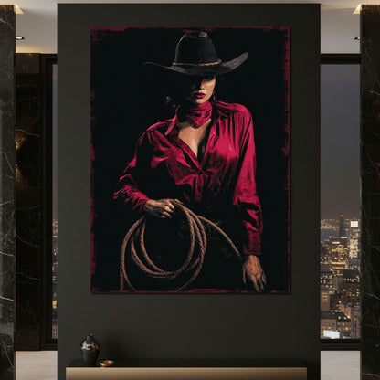 Midnight Cowgirl Red Blouse Canvas Wall Art