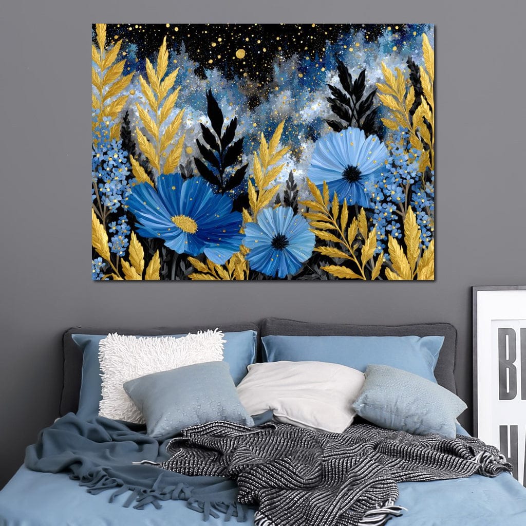 Midnight Blue Cosmos Goldleaf Canvas Wall Art