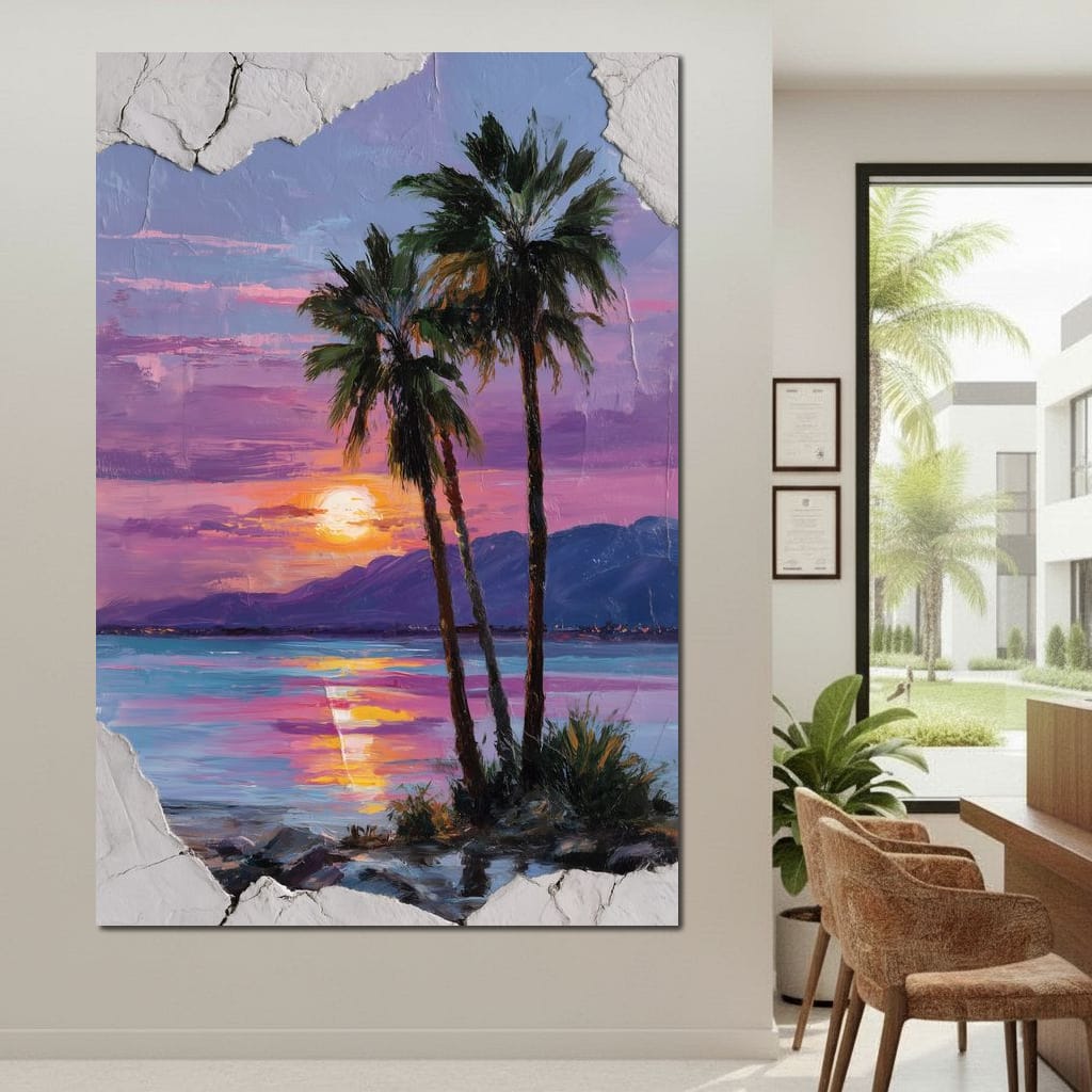 Palm Silhouettes Sunset Sky Canvas Wall Art