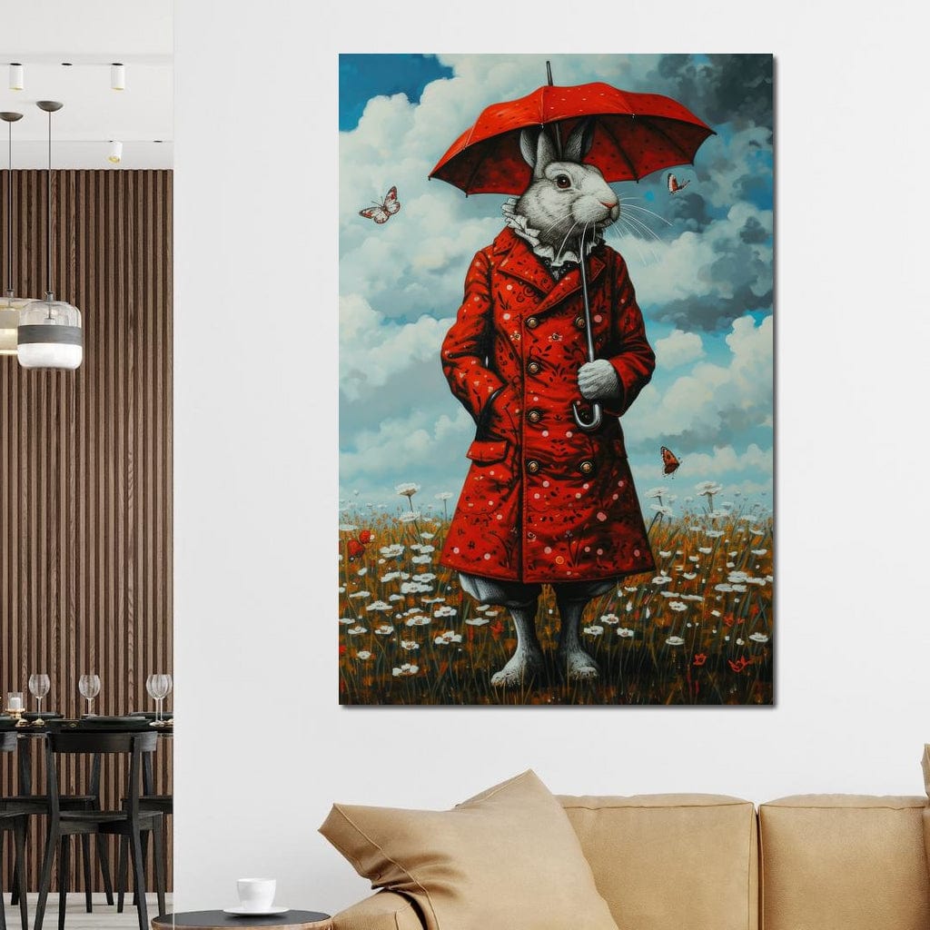 The Rabbit and the Red Umbrella Canvas Wall Art