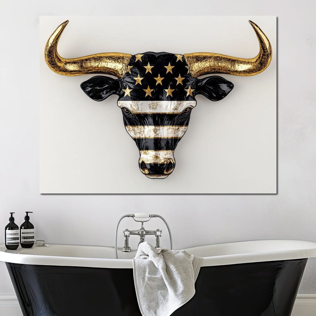 Majestic Gold Horned Bull Canvas Wall Art