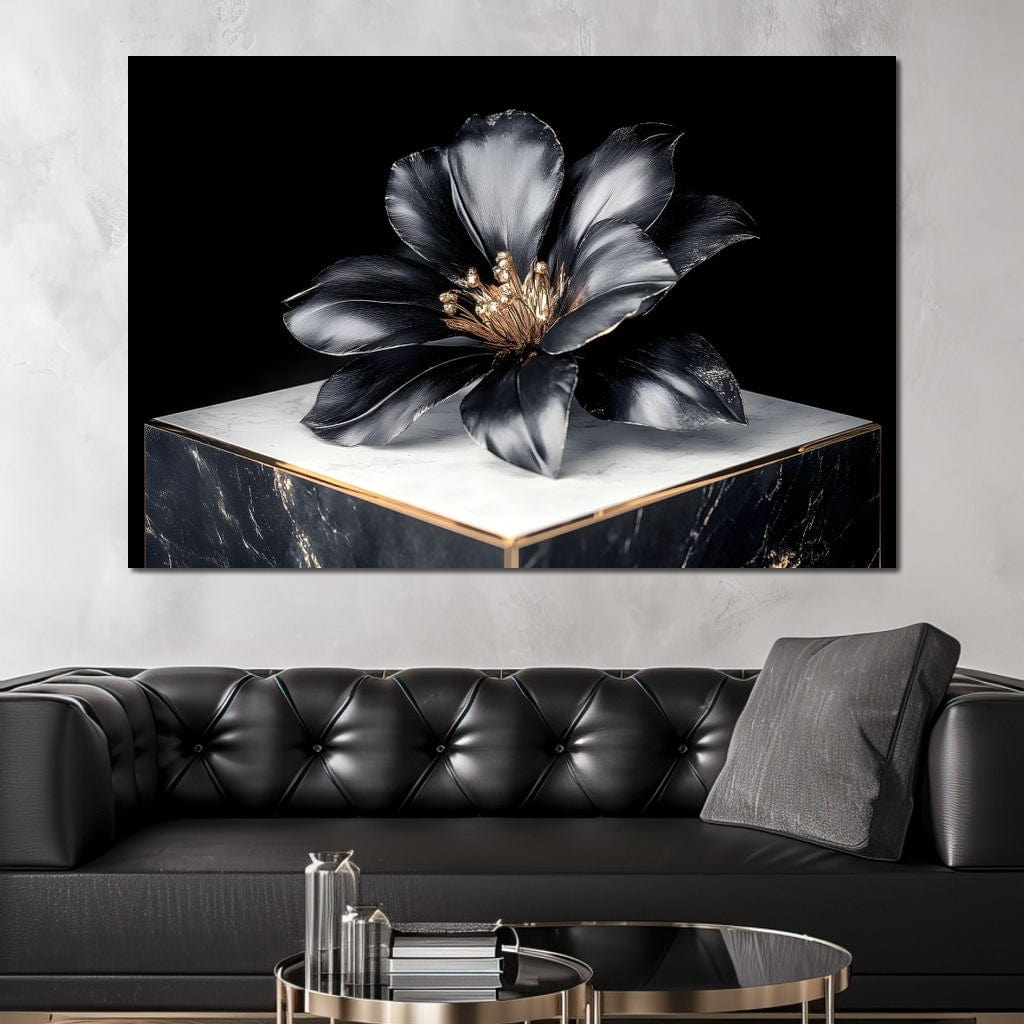 Noir Petal Elegance Burst Canvas Wall Art