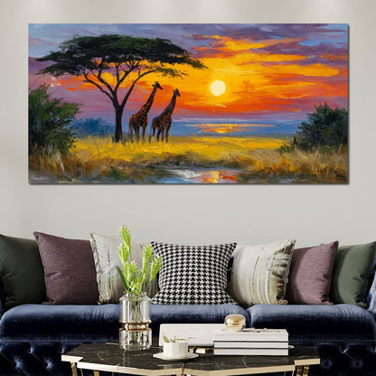 Savanna Giraffes Sunset Glow Canvas Wall Art