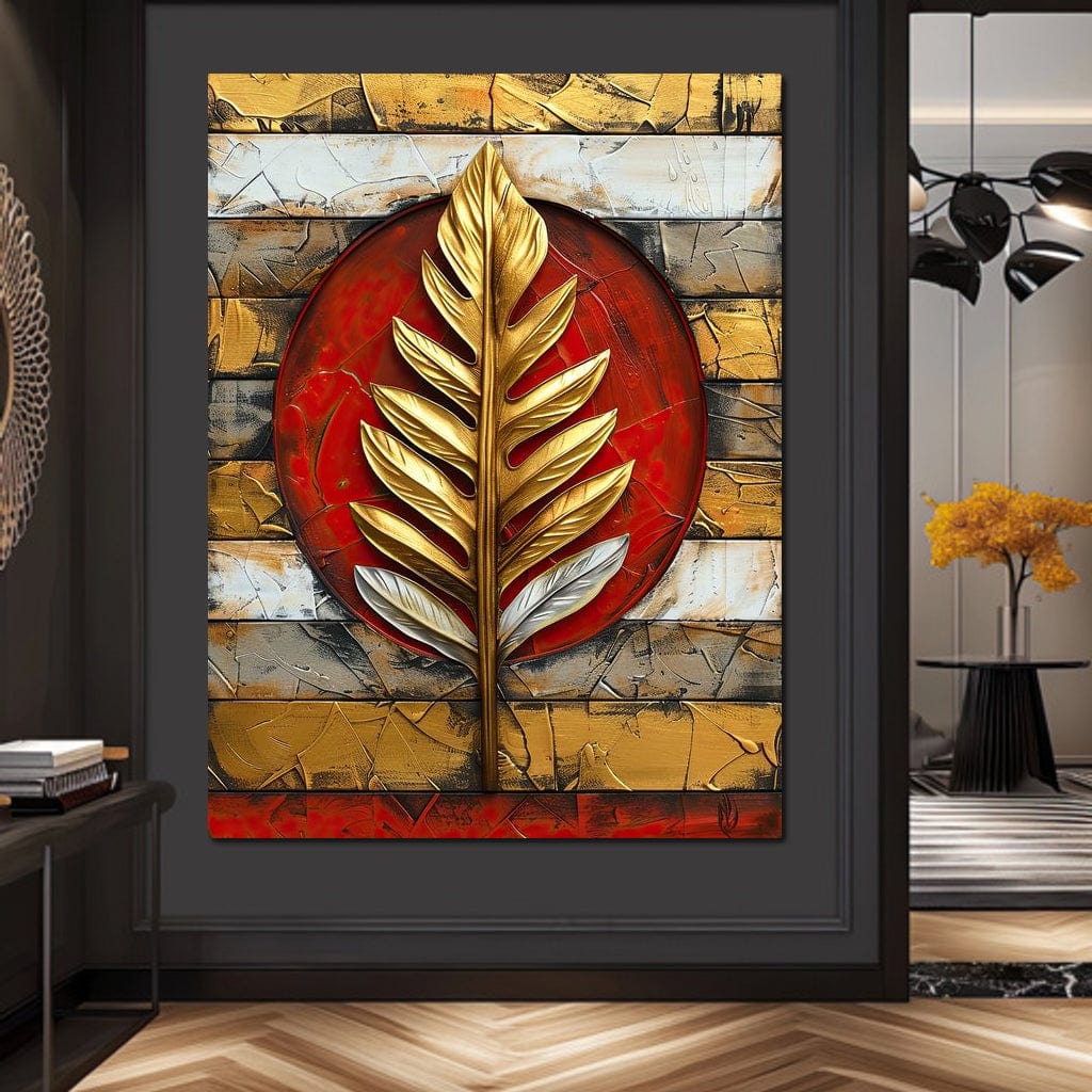 Golden Leaf on Ruby Sphere Canvas Wall Art