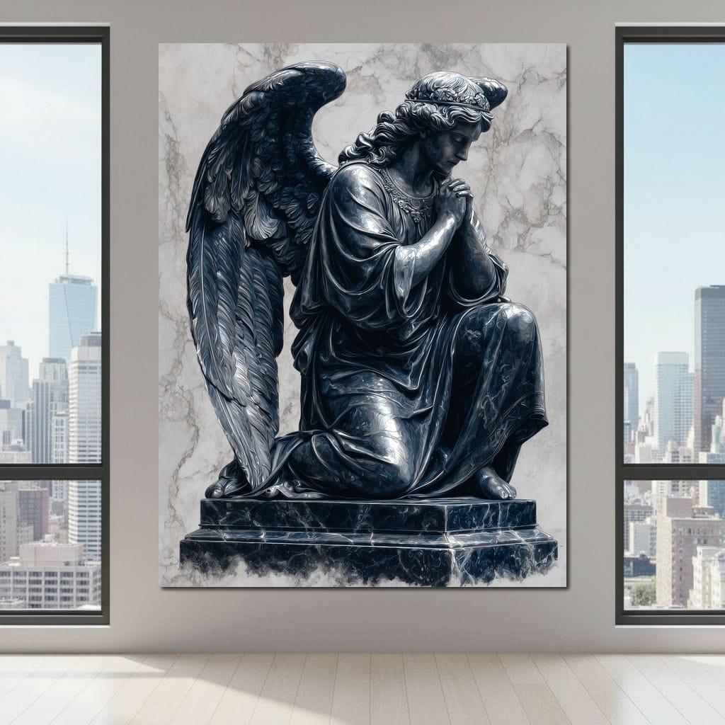 Midnight Marble Angel Prayer Canvas Wall Art