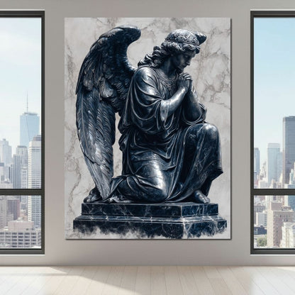 Midnight Marble Angel Prayer Canvas Wall Art